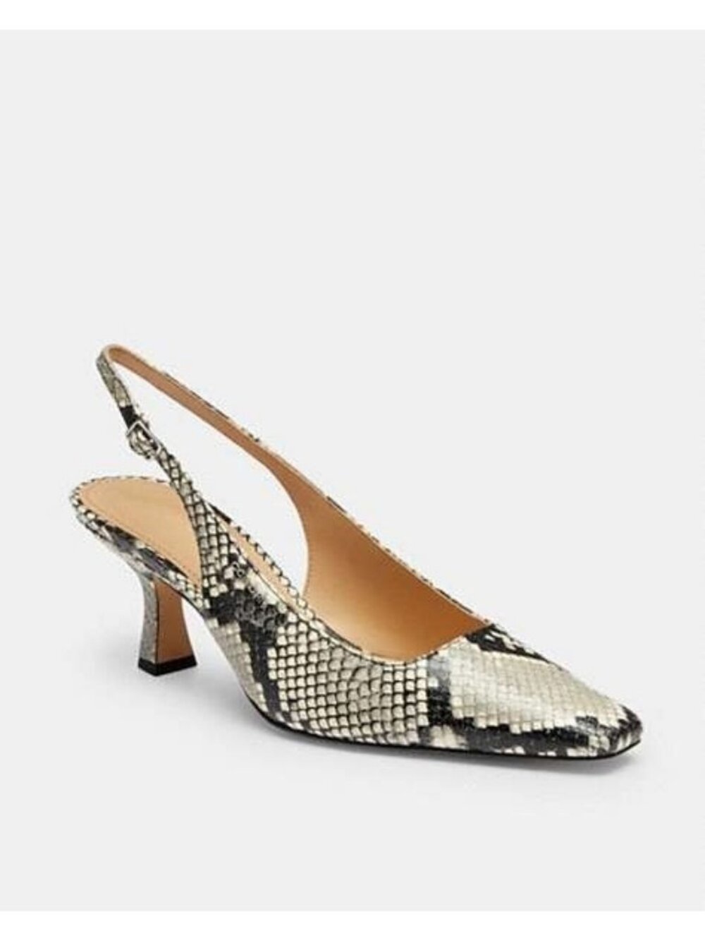 Coach Snake Print Slingback Heels Women's Natural Leather Back Buckle CDG08